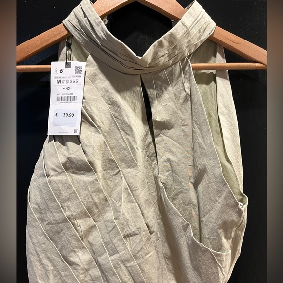 Zara sage green/beige sleeveless top size medium - Picture 1 of 5